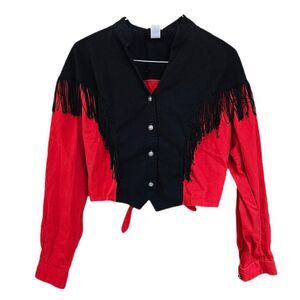 vintage cowgirl boho red black fringe western shirt roughrider